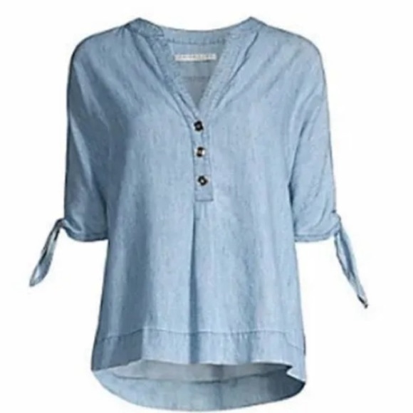 Trina Turk Calle Ocho Chambray tie top size L - Picture 3 of 6